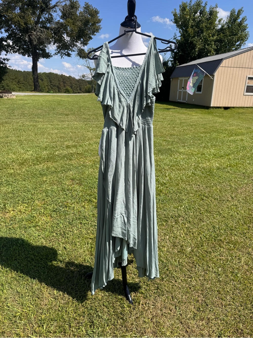 Girl’s Mia Joy Boho Ruffle Smocked Maxi Dress - Sage Green